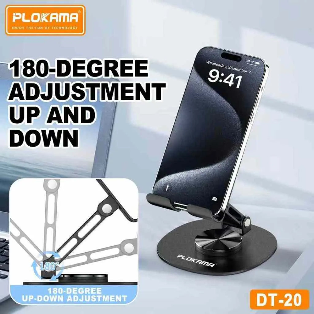 Plokama DT20 Phone Stand Metal Cell Phone Holder 360 Rotation Iron Cell Phone Holder Phone Stand Multifunctional Tablet Holder Desk Tripod