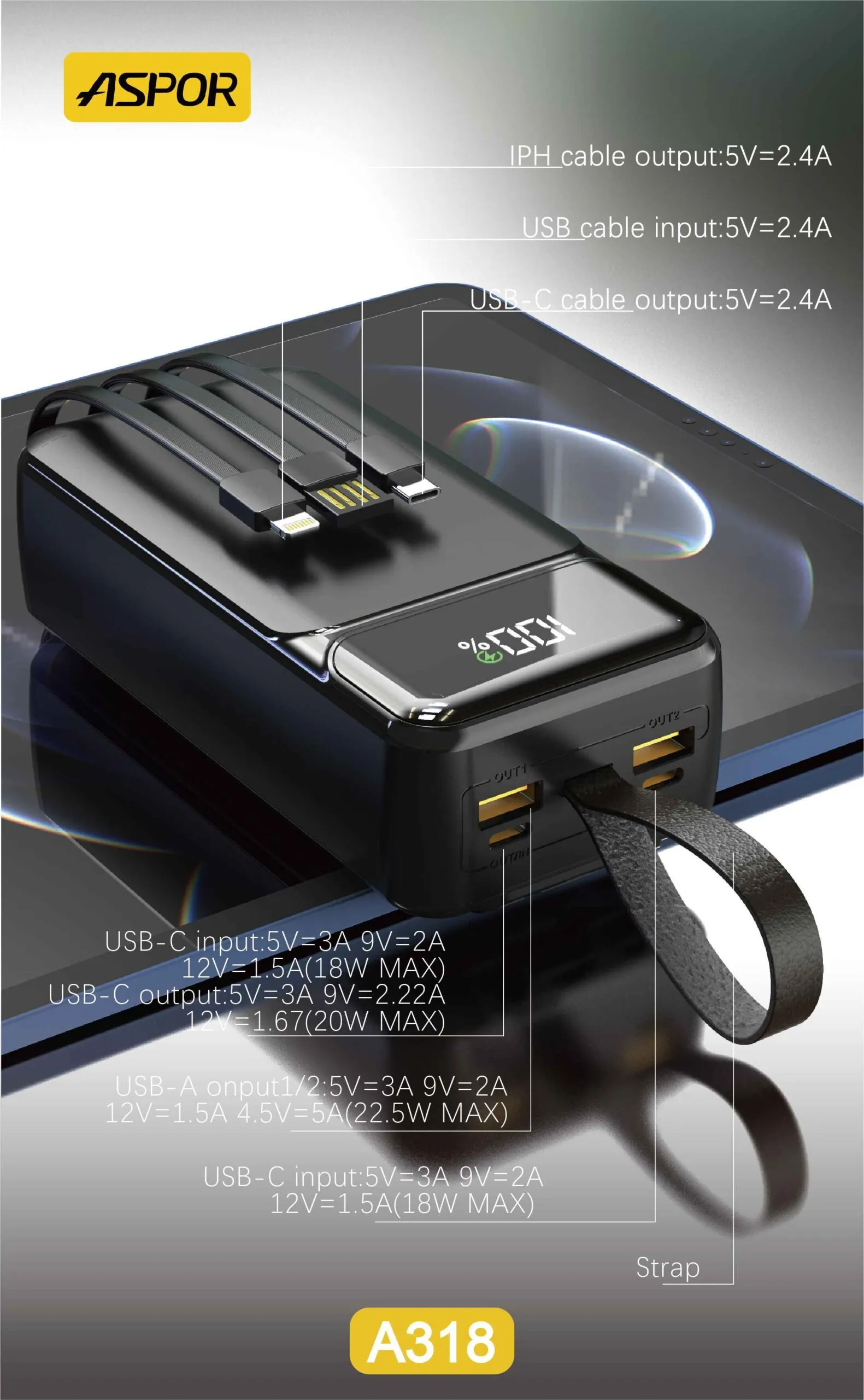 Portable 40000mAh Power Bank with Quick Charging Capability
