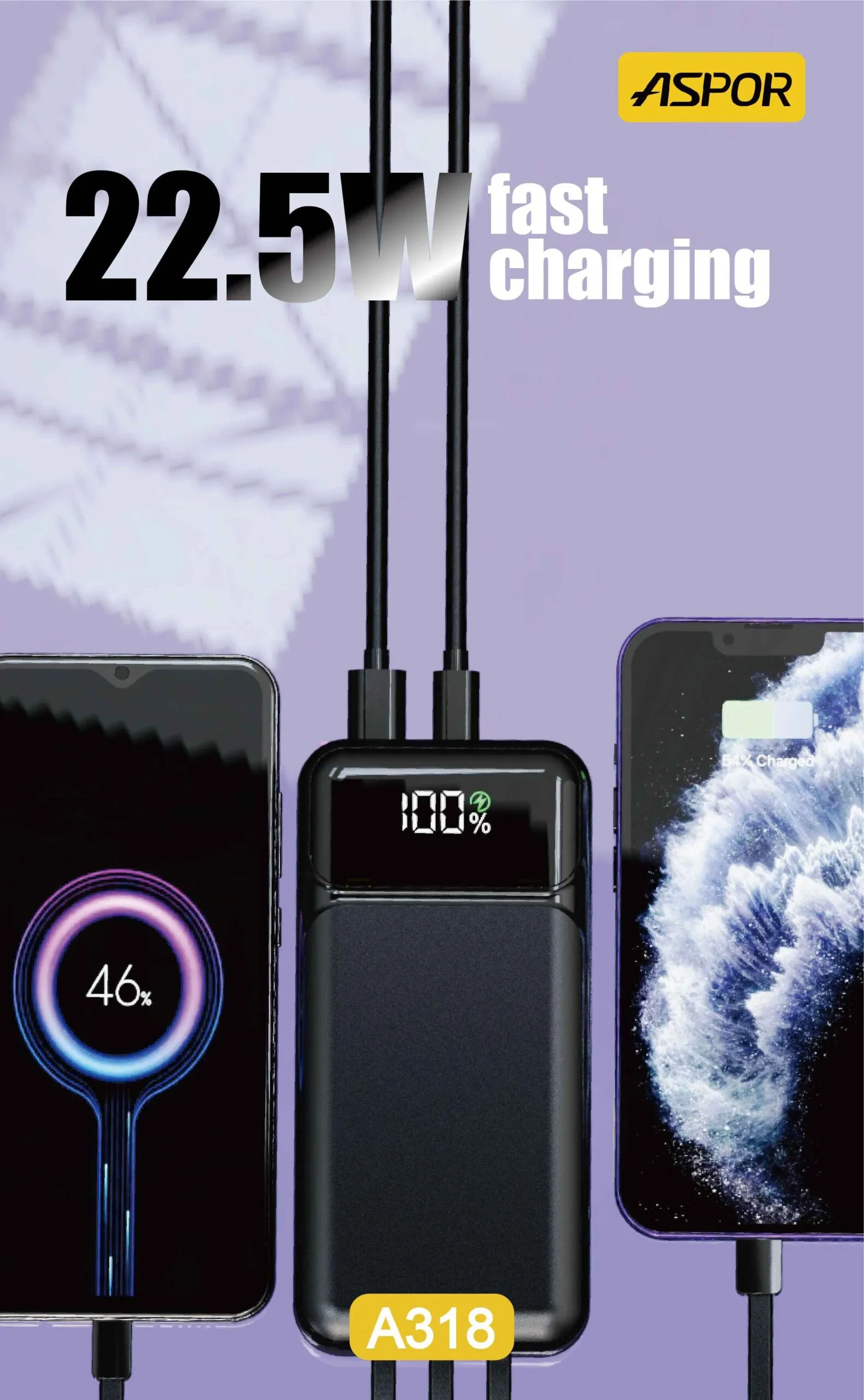 Aspor A318 Fast-Charging Power Bank – Durable and Compact Design
