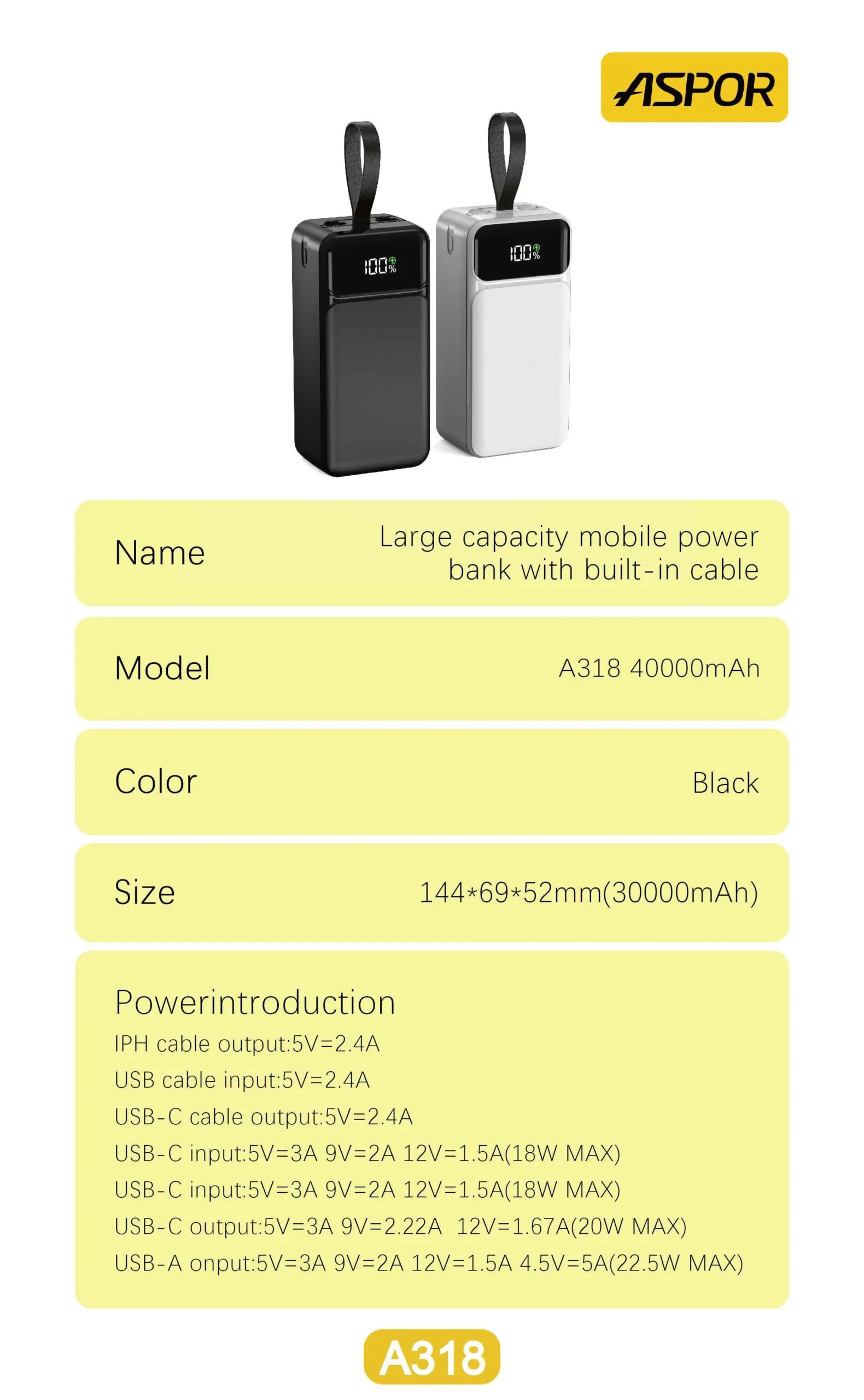 Lightweight 40000mAh Power Bank for Travel and Daily Use
