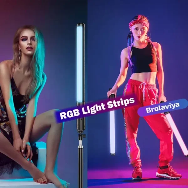 Rechargeable handheld RGB photography wand for cinematic shoots.