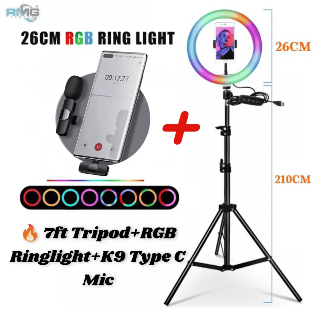 26CM RGB Ring Light with Multi-Color Lighting Effects