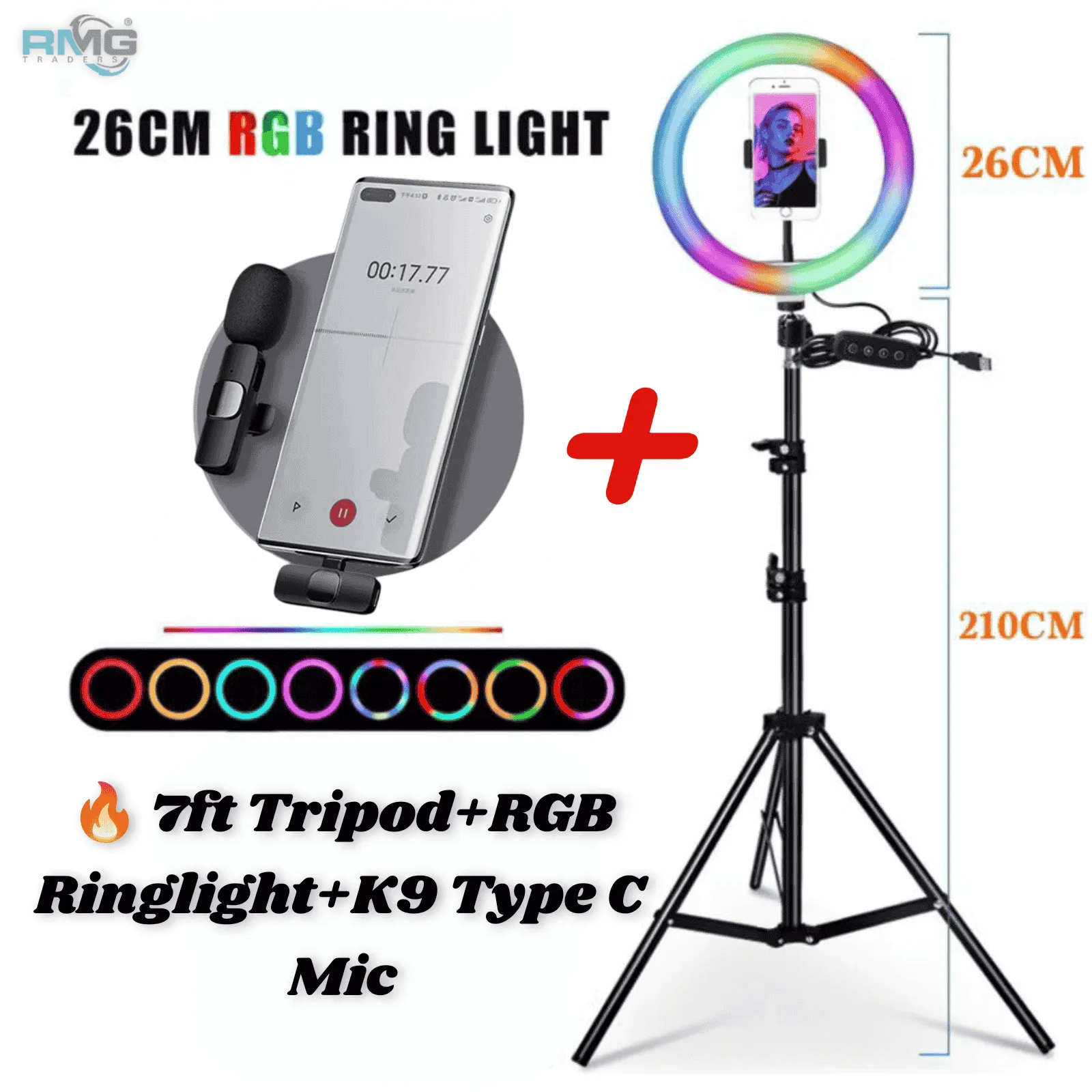 26CM RGB Ring Light with Multi-Color Lighting Effects