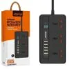 ASPOR A503 Power Socket with 5 USB Ports, LED Display, 2500W, Surge Protection & Fast Charging