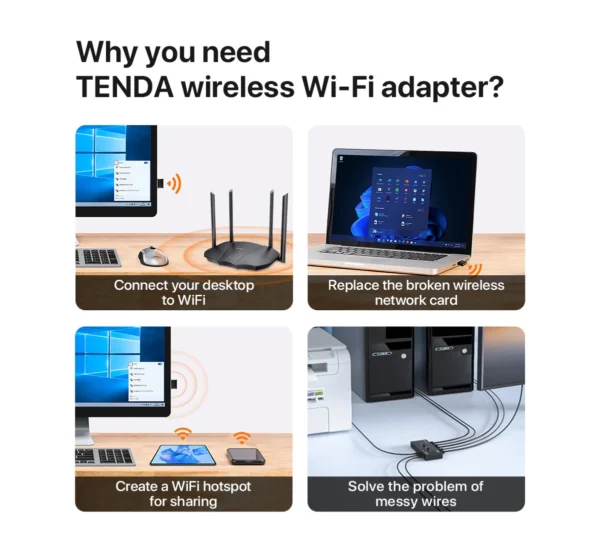 Compact and portable Tenda USB WiFi adapter for laptops