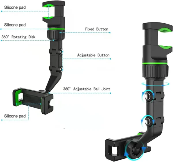 Rotating Car Phone Cradle with Secure Clamp