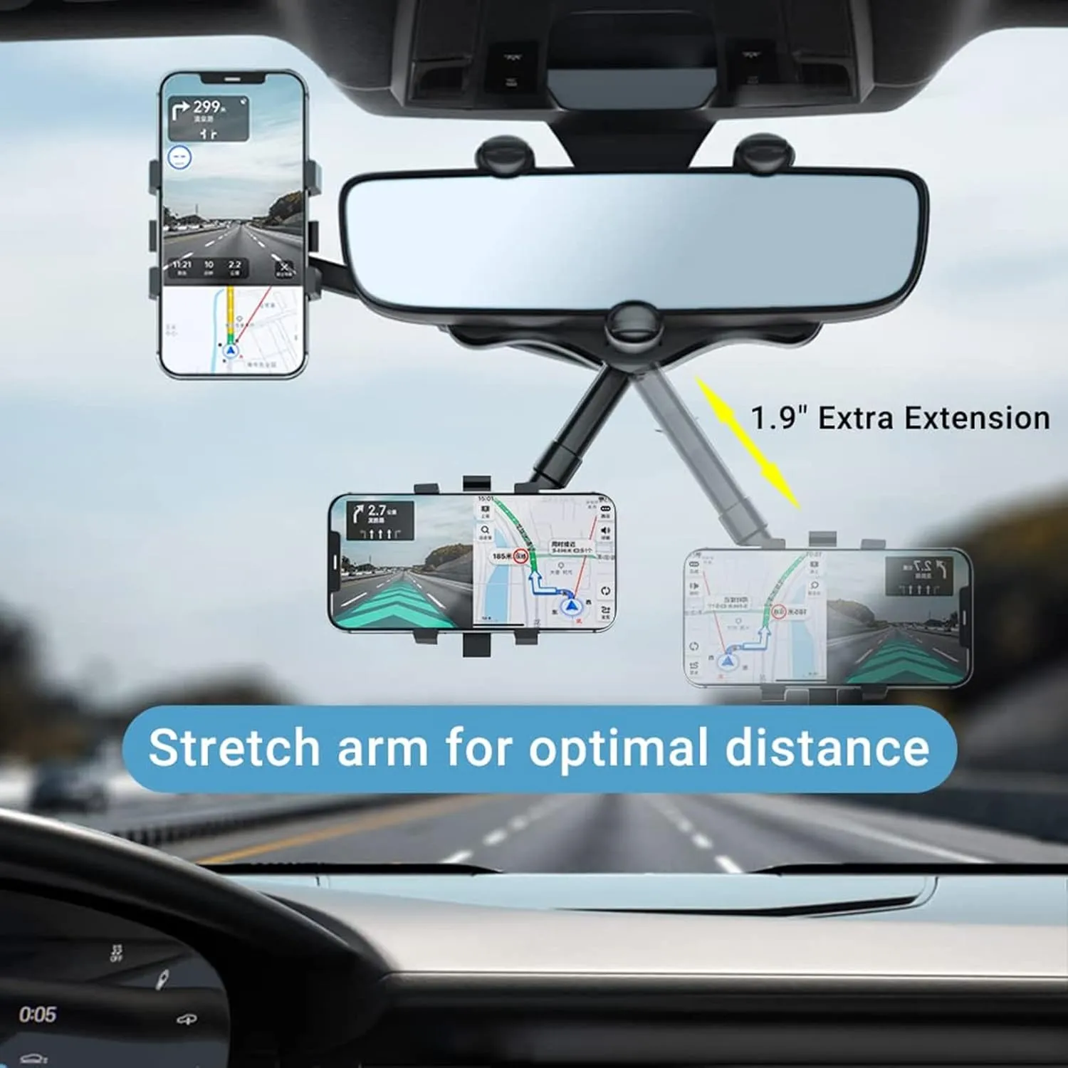 360° Rotating Car Mirror Phone Mount for Easy Viewing