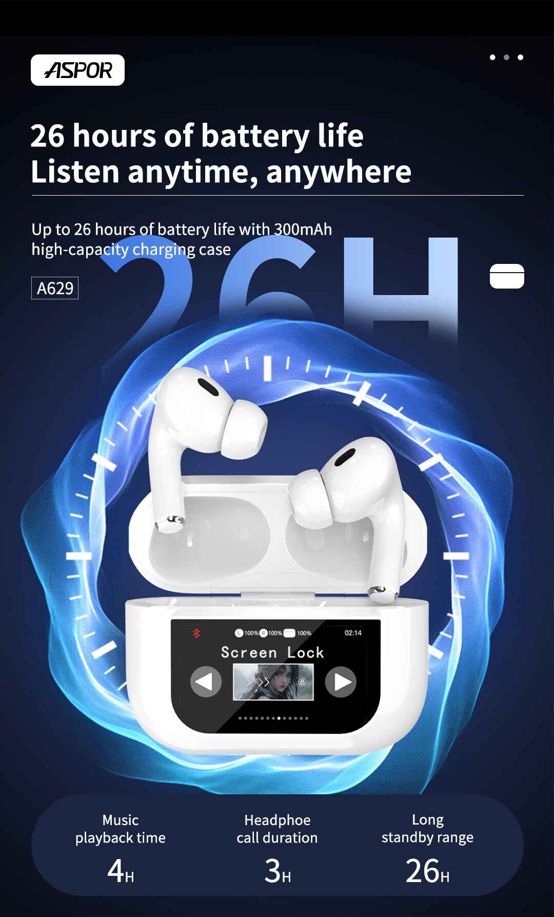 Aspor A629 Premium Sound TWS Earphones with Ergonomic Design
