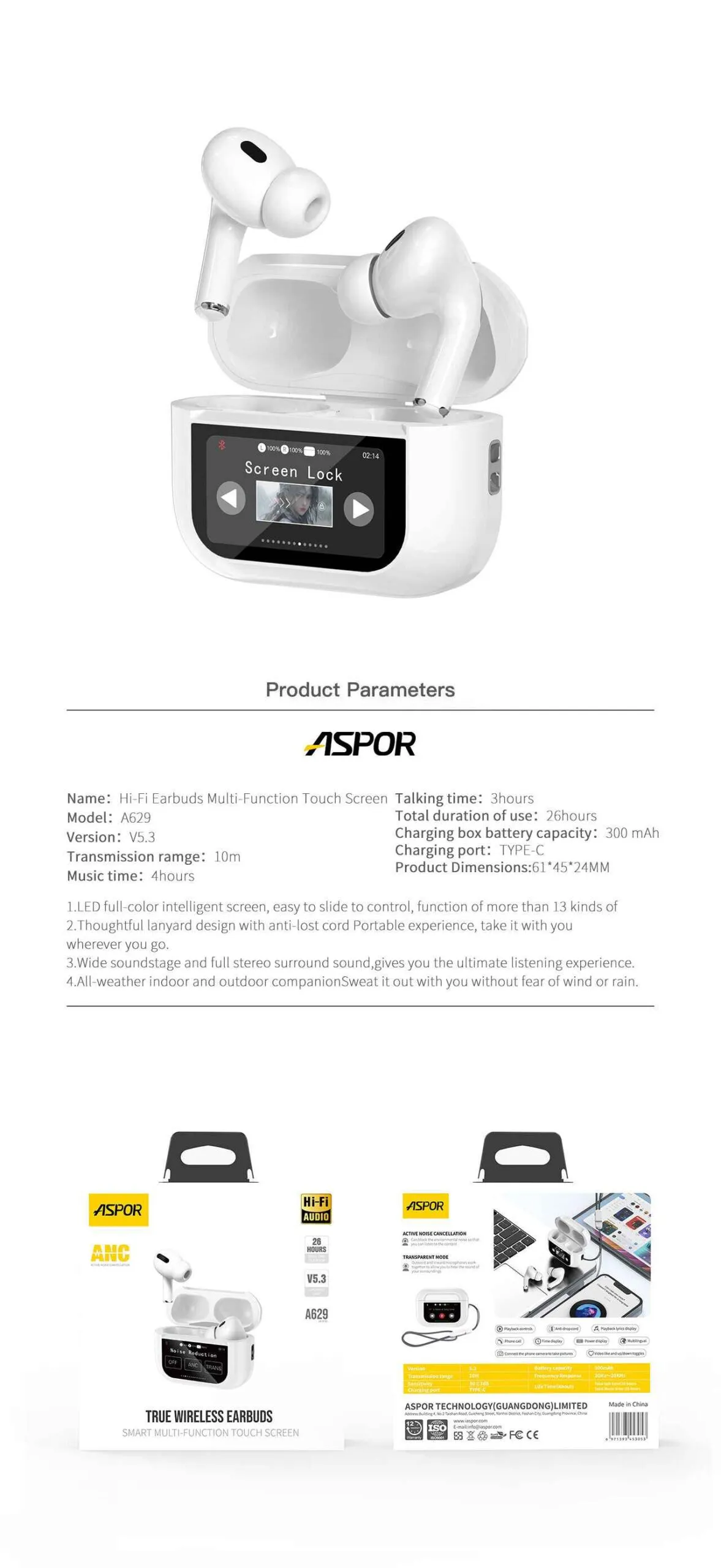 Aspor A629 Hands-Free Calling Earphones with Built-In Microphone
