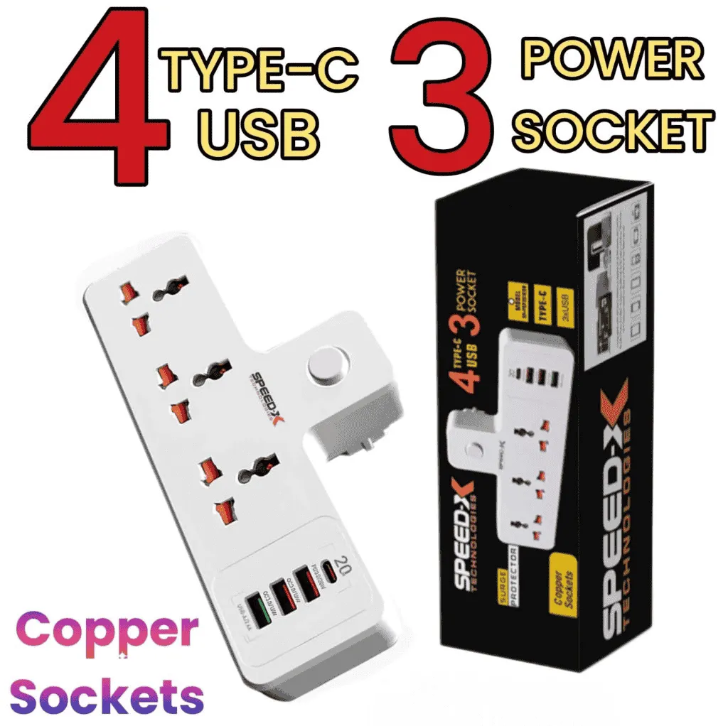 Portable Power Strip with 3 AC Sockets and 3 USB Ports