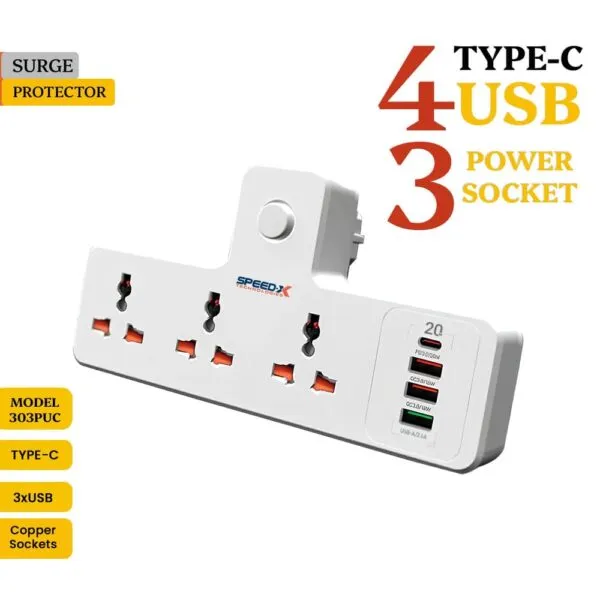 Multi-Device Charging Power Strip with Type-C Port