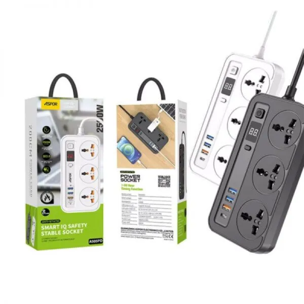 Aspor A505PD 20W Fast Charging Power Strip with PD Port