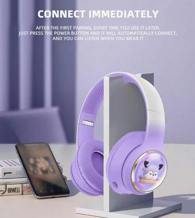 BT Headphone AKZ52 Foldable Over-Ear Design in Purple