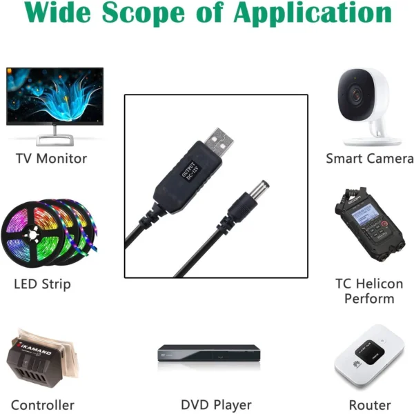 Heavy-Duty USB to 12V Boost Converter Cord
