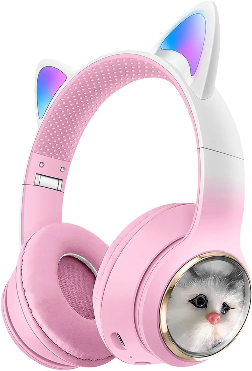 Cat Ear Wireless Bluetooth Headphones with LED Light for Gaming 