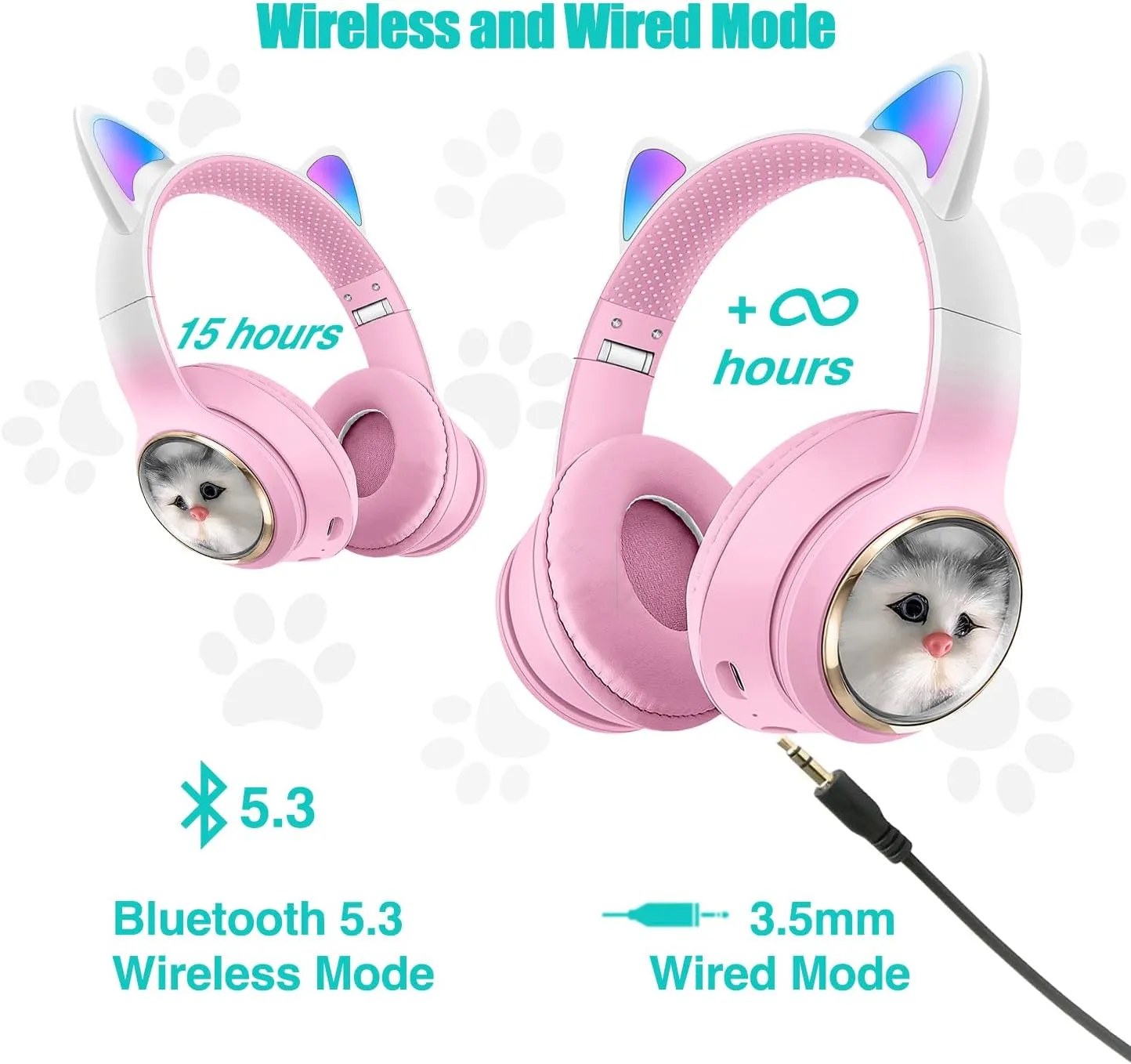 Adorable Cat Ear Bluetooth Headset with Soft Ear Cushions