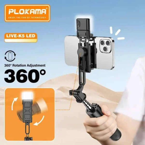 Multi-Angle Adjustable Plokama K5 Selfie Stick for Content Creators