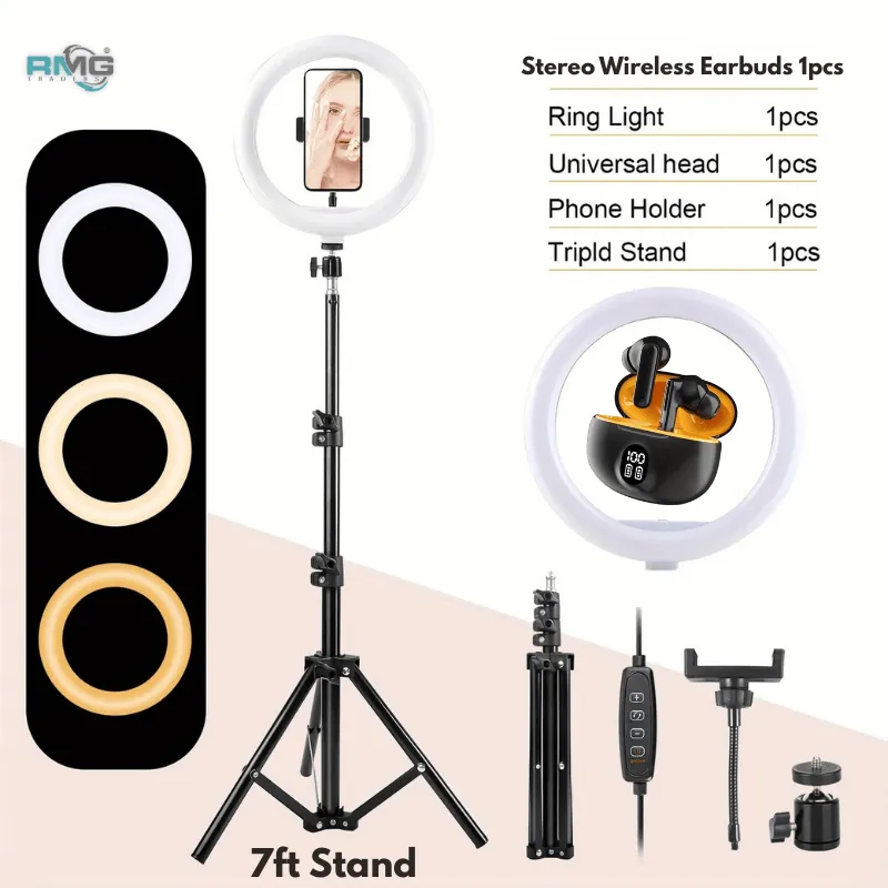 7ft Stainless Steel Tripod with LED Ring Light