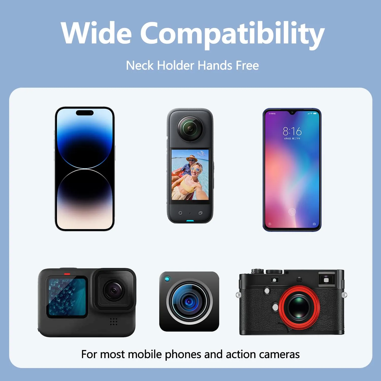 Hands-free neck phone holder for vlogging