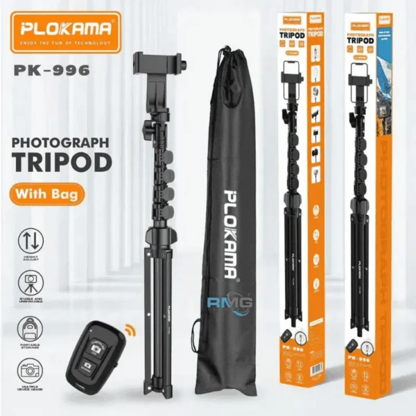 New Plokama PK996 Selfie Stick Tripod – Foldable Selfie Stand with Bluetooth Remote for Smartphones & Photography