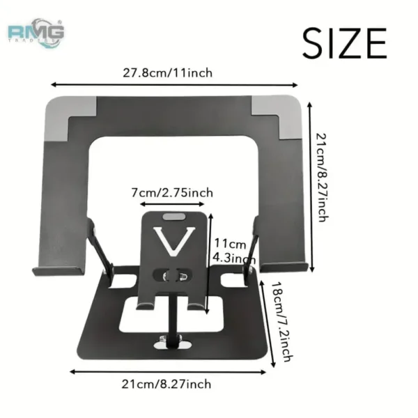 Side view of laptop lifting desktop stand