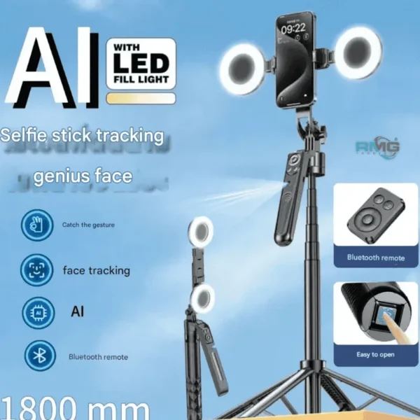 Portable selfie stick with AI face tracking