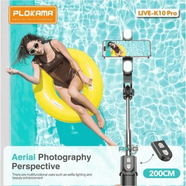 Plokama Live-P10 Pro selfie stick with LED fill light
