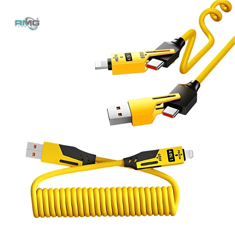 65W 4-in-1 Spring Retractable Charging Cable