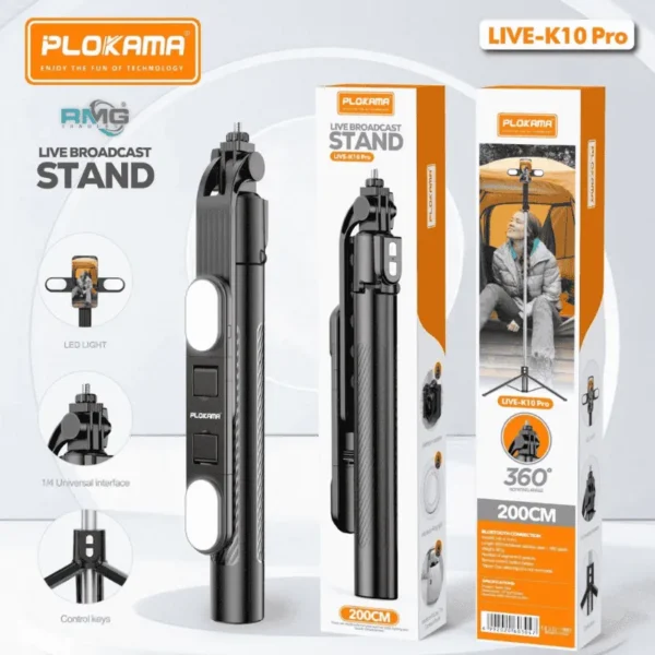 Plokama Live-K10 Pro Selfie Stick Tripod