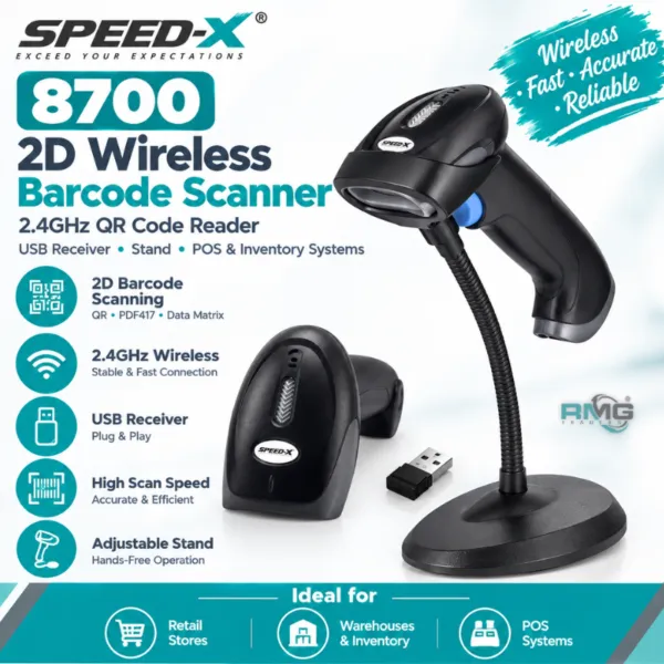 SpeedX 8700 2D Wireless Barcode Scanner