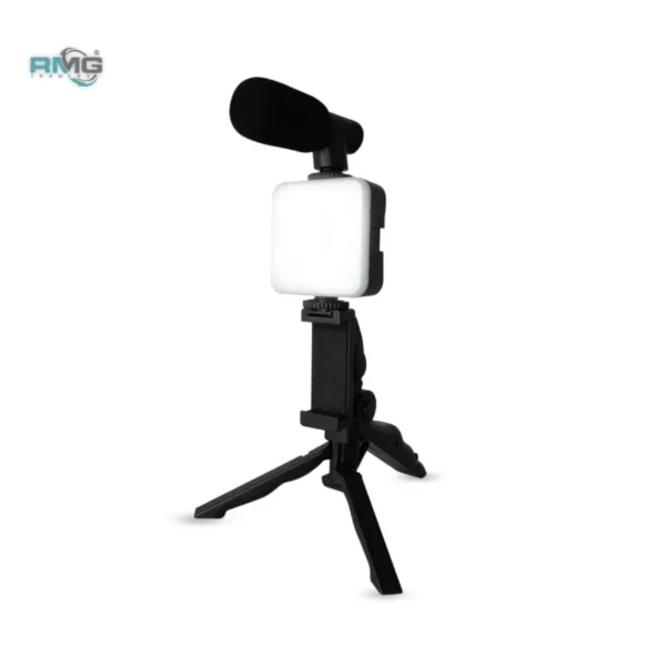 AY-49 Vlogging Tripod Kit with LED Light and Microphone