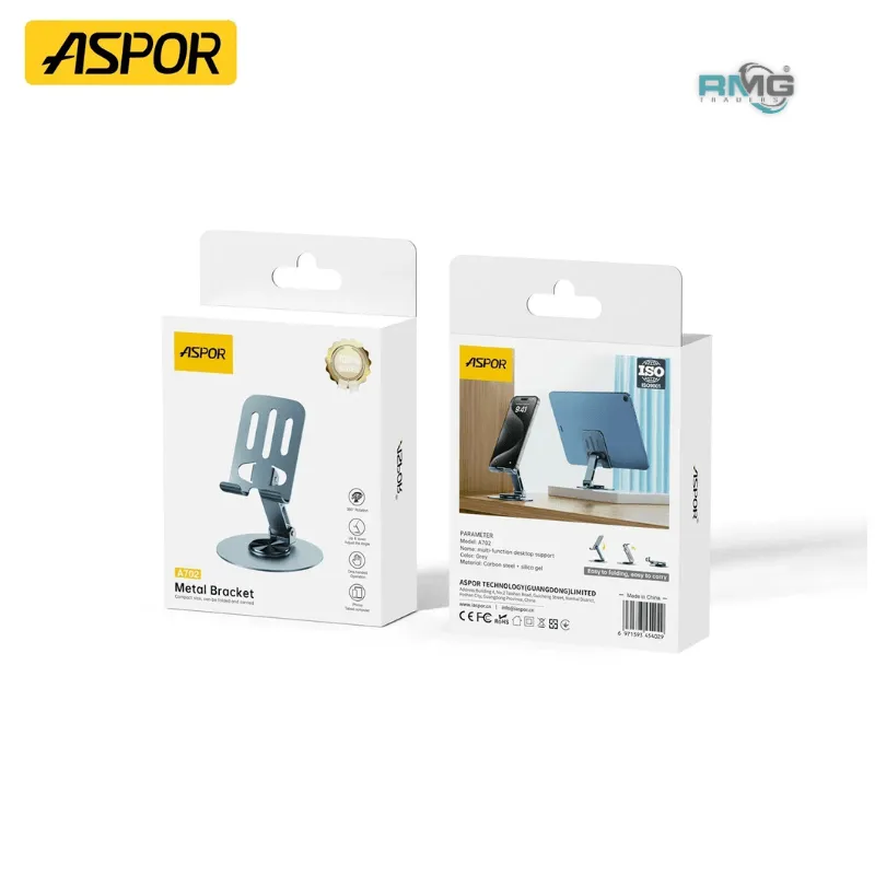 Aspor A702 Mobile & Tablet Stand with Carbon Steel Base and Silicone Grip