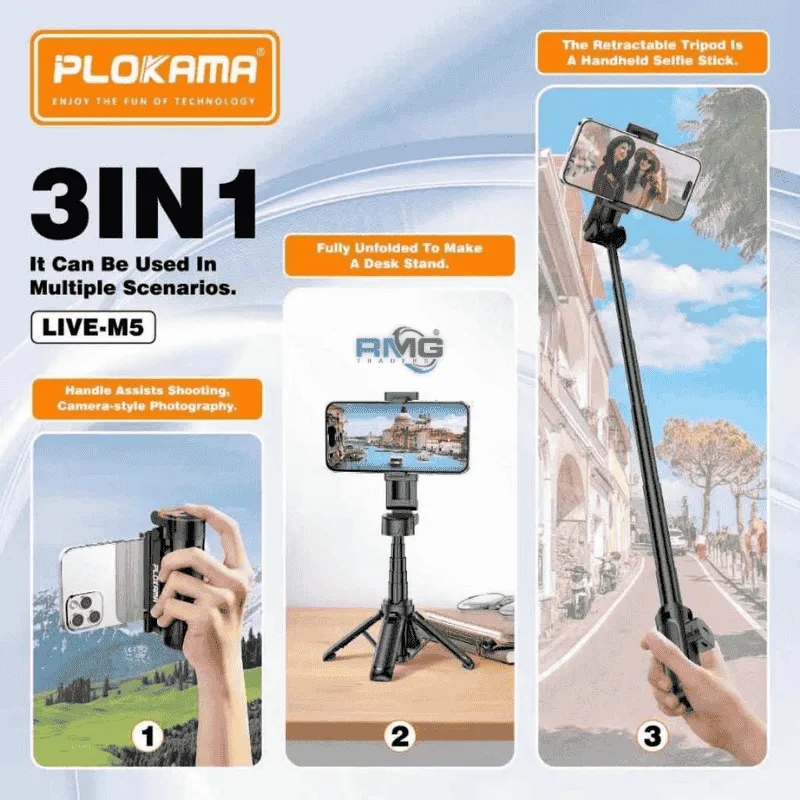 PLOKAMA Live M5 Extendable Grip Tripod with Wireless Remote