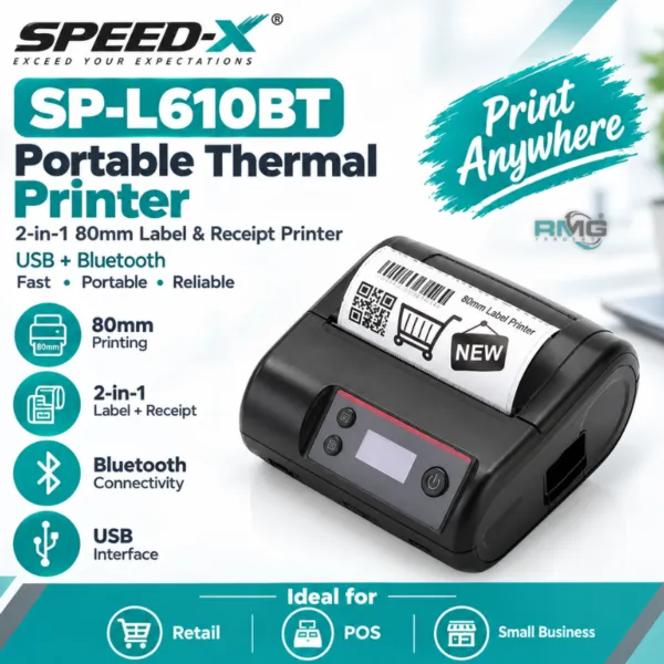 Speed-X SP-L610BT Portable Thermal Printer – 2-in-1