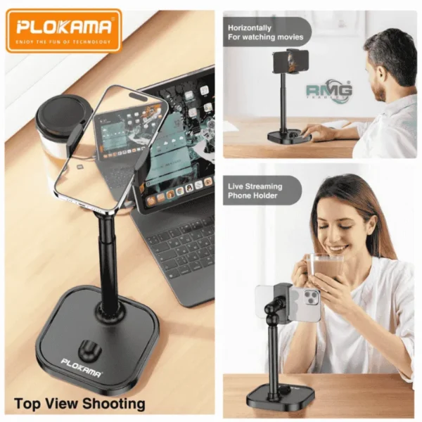 Overhead phone and tablet stand for live video
