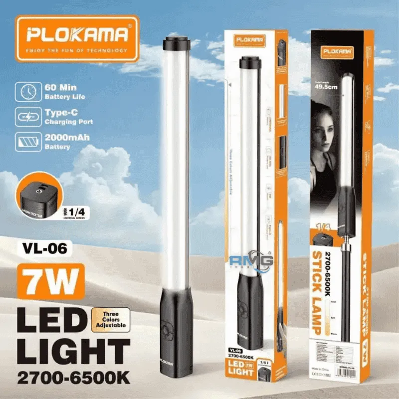 PLOKAMA VL06 Portable LED Stick Light Rechargeable Handheld Lamp