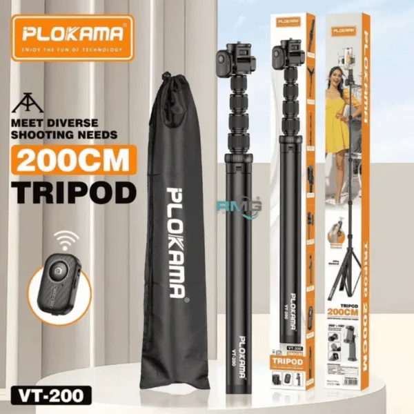 Plokama VT-200 200cm Tall Adjustable Tripod for Photography