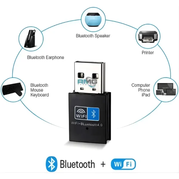 Bluetooth 4.0 + WiFi Adapter 2 in 1 USB Dongle for PC and Laptop