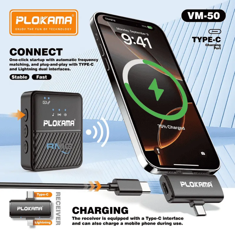 Wireless microphone for interviews and vlogging