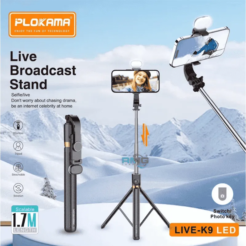 LED selfie stick tripod for vlogging