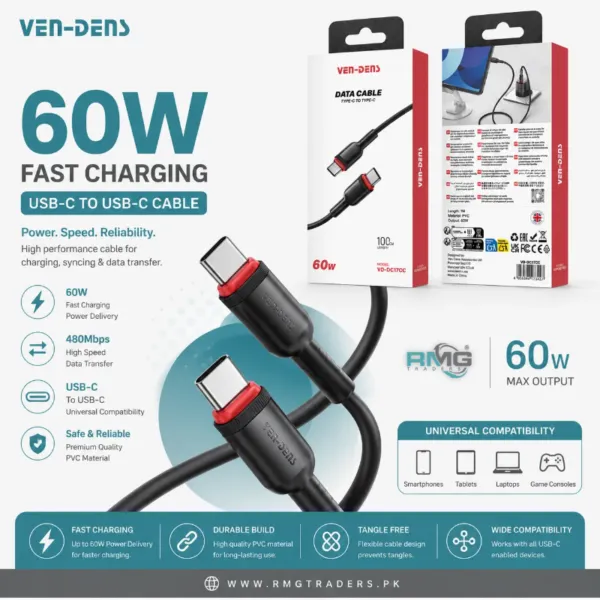 New 60W PVC USB-C to USB-C Cable