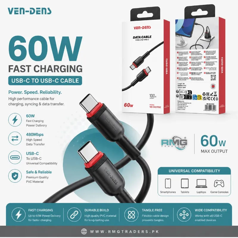 New 60W PVC USB-C to USB-C Cable