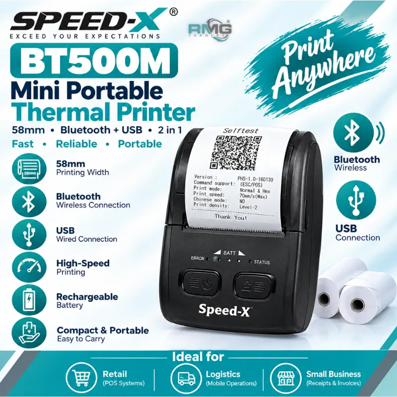 RMG TRADERS SPEED-X BT500M Mini Portable 58mm Bluetooth + USB Thermal Printer