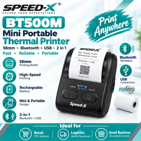 SPEED-X BT500M Mini Portable 58mm Bluetooth + USB Thermal Printer