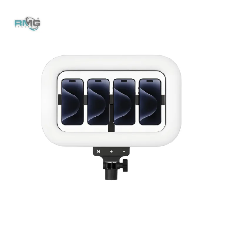 square ring light with 4 phone holders