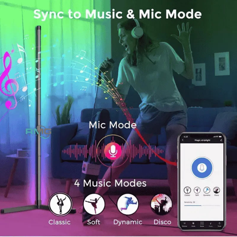 modern RGB LED lamp, corner ambient light lamp, LED floor lamp for bedroom, gaming room RGB lamp, decorative corner light