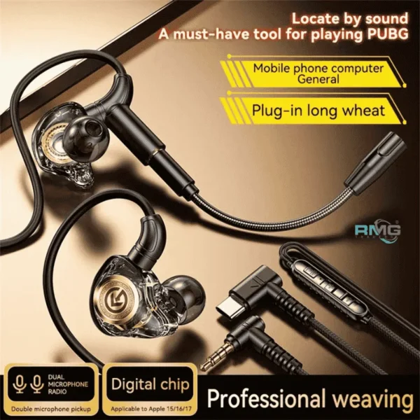 wired esports earbuds GM5 close view