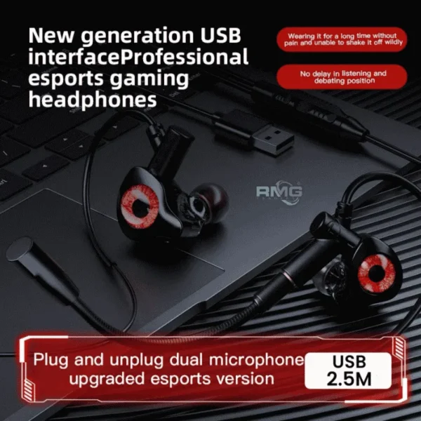 L shaped wired gaming earbuds
