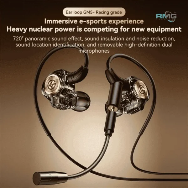GM5 Dual Mic Gaming Wired Earphones low latency wired gaming earbuds