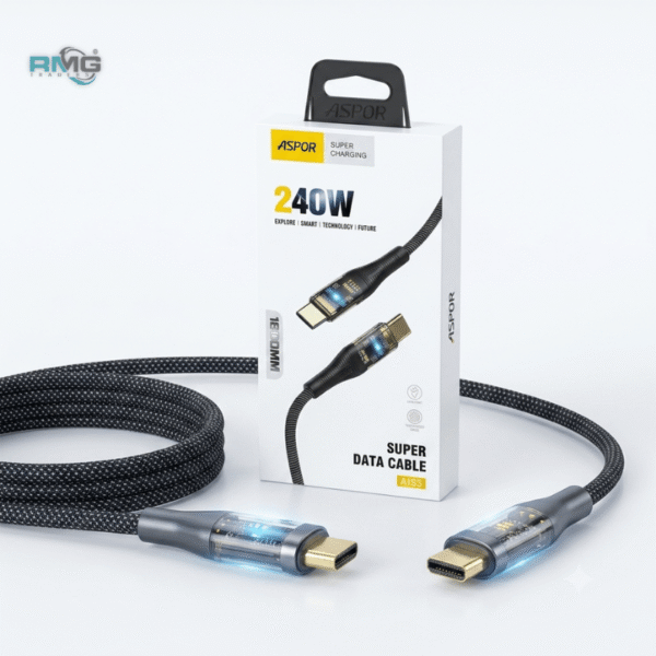 Aspor A153 240W LED Light Type-C to Type-C PD Fast Charging Cable – 1.8M